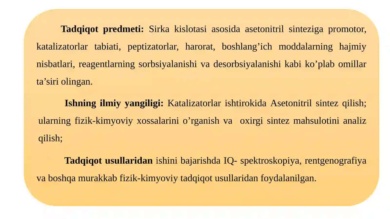 ASETONITRIL SINTEZI VA ULAR ASOSIDAGI POLIMERLAR KIMYOVIY XOSSASI TADQIQOTI 4