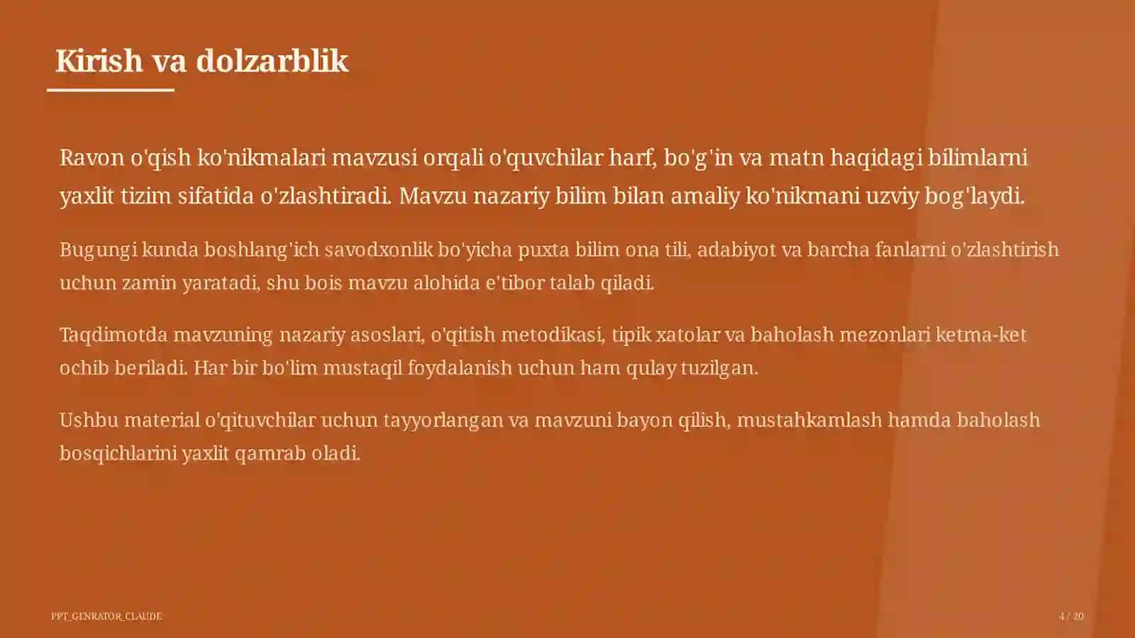 Ona tili va o'qish (1–4) — o'qituvchilar uchun 4