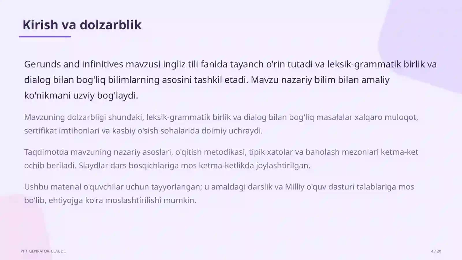 Gerunds and Infinitives (11-sinf) 4