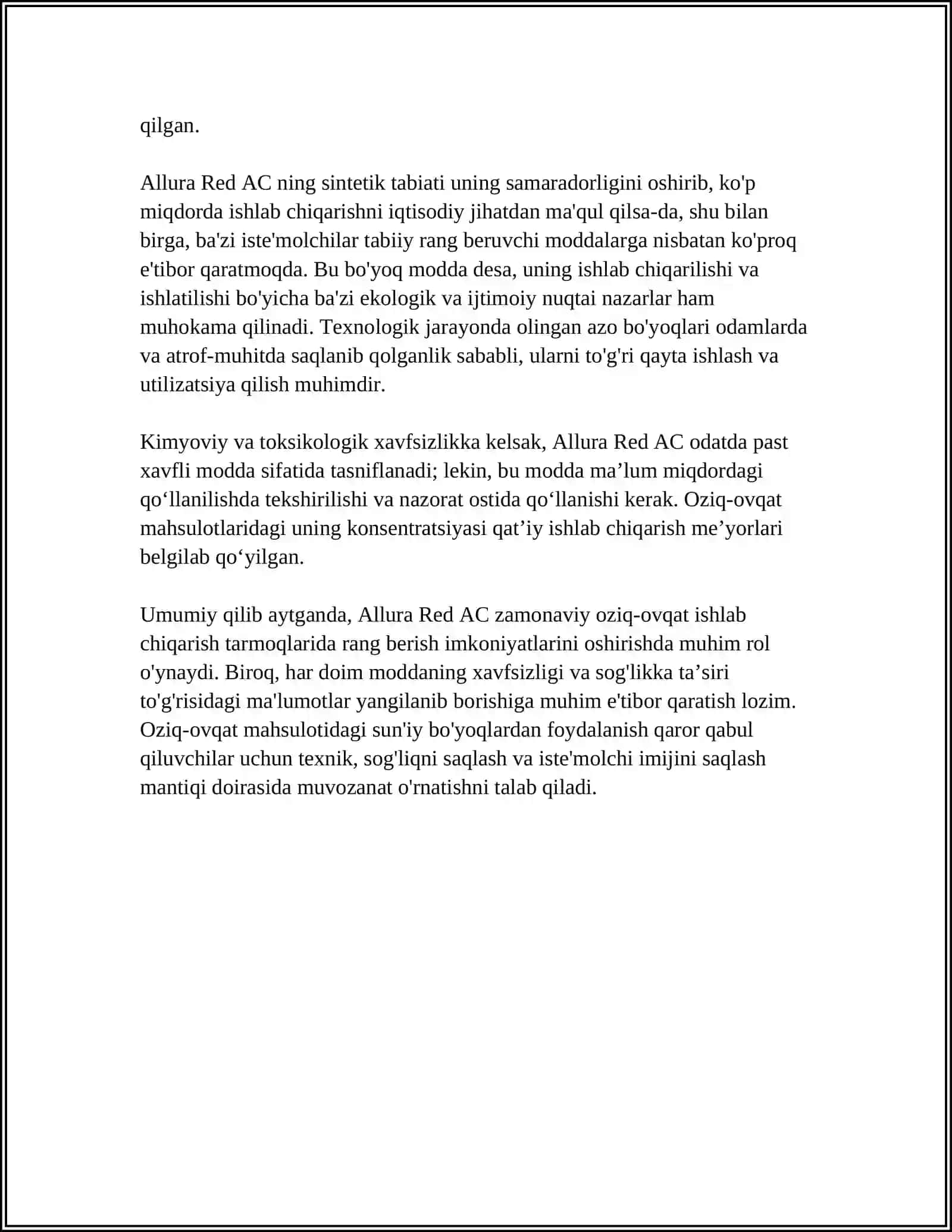 E111 — ALLURA RED AC (SUN’IY OZIQ-OVQAT BO‘YOQ MODDASI) 4