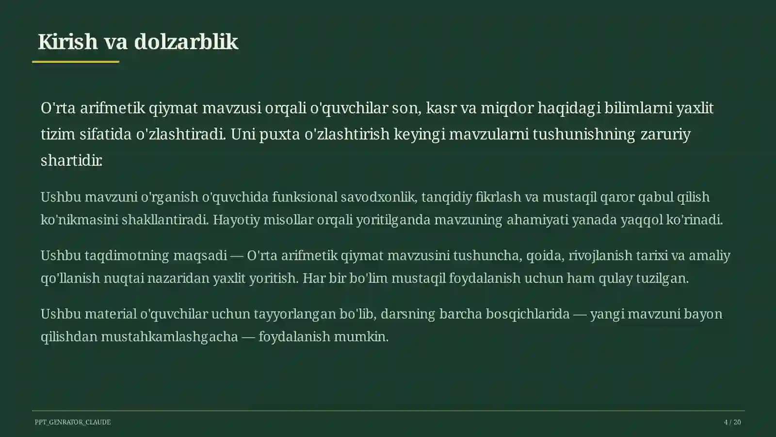 O'rta arifmetik qiymat (5-sinf) 4