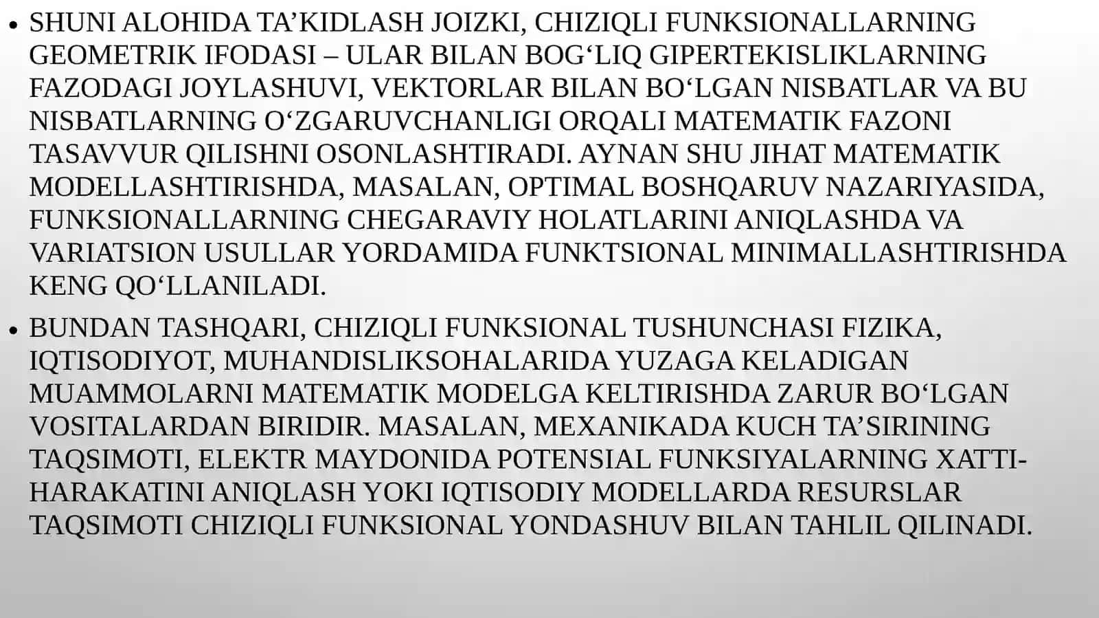 “Funksional analiz” fanidan “Chiziqli funksionalning geometrik ma’nosi” mavzusidagi kurs ishi 4
