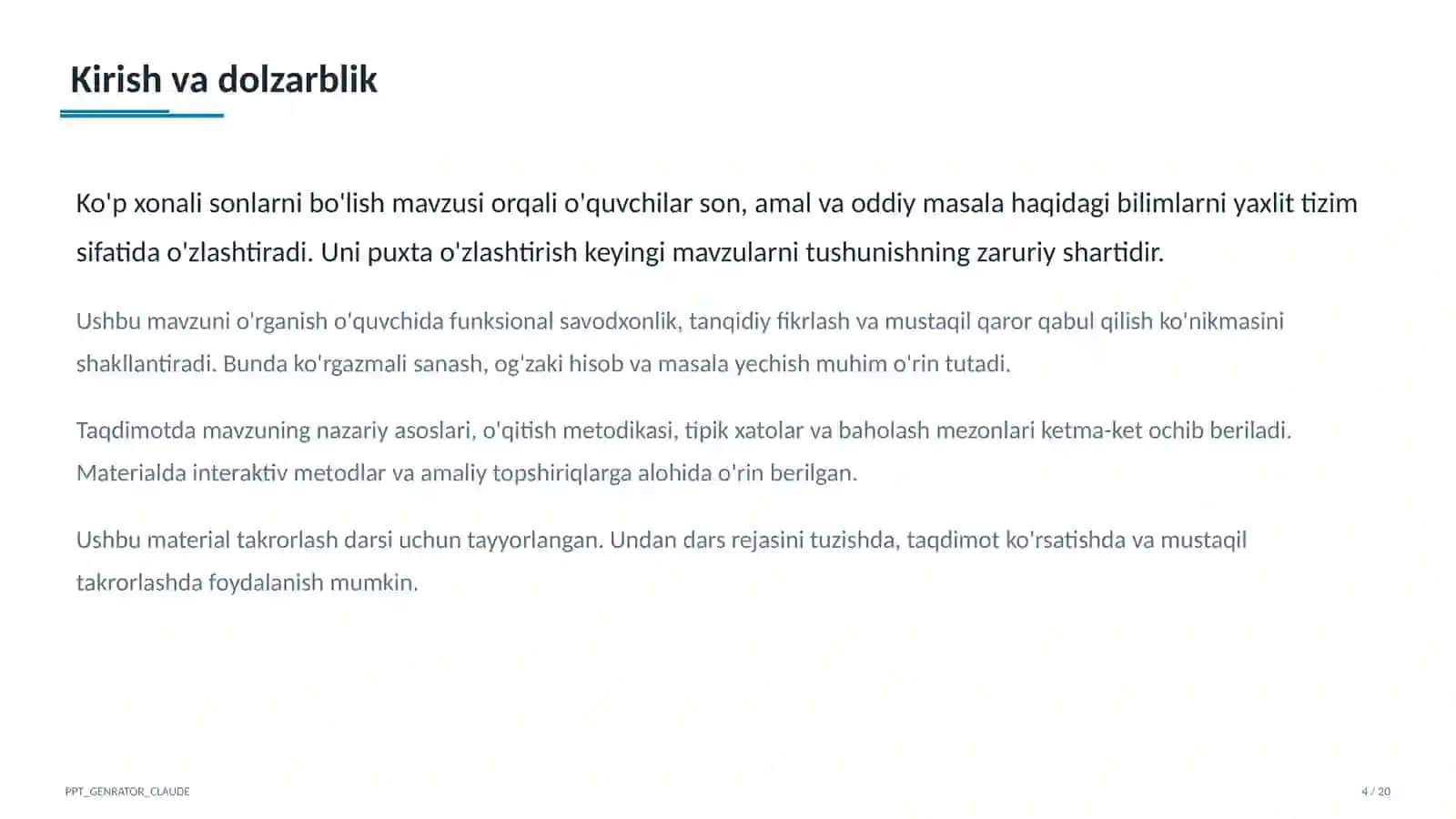Ko'p xonali sonlarni bo'lish (4-sinf) 4