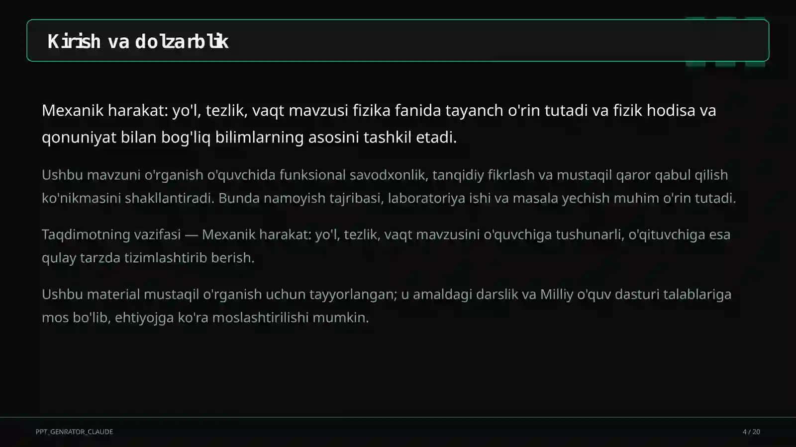 Mexanik harakat: yo'l, tezlik, vaqt (6-sinf) 4