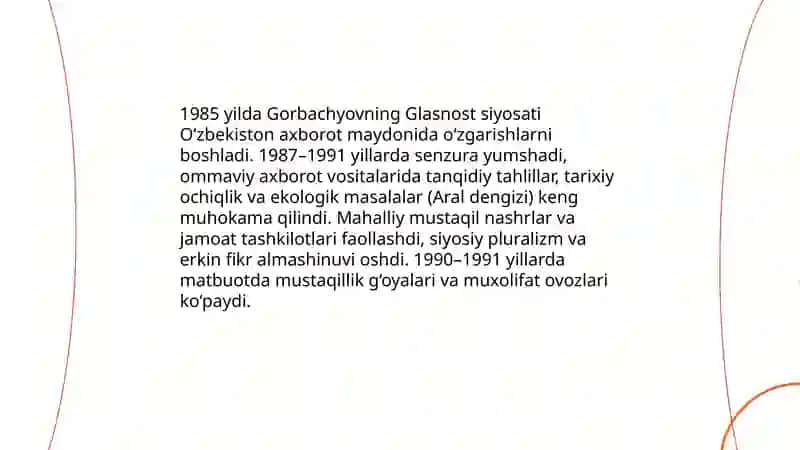 Qayta qurish yillarida o'zbekistondagi ijtimoiy siyosiy vaziyat 4