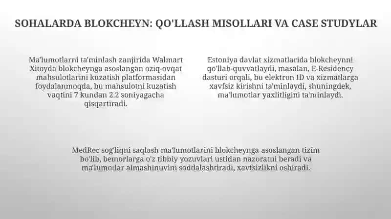 Blokcheyn texnalogiyasidan iqtisodiyotning turli sohalarida foydalanish xususiyatlari 4