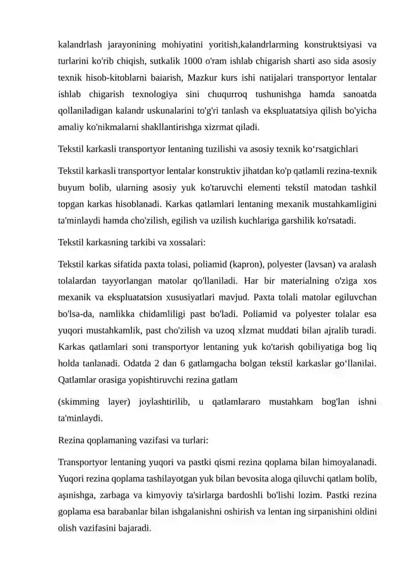 Tekstil karkasli transportyor lenta ishlab chiqarishda kalandrlar konstruktsiyasi va xarakteristikasi 4