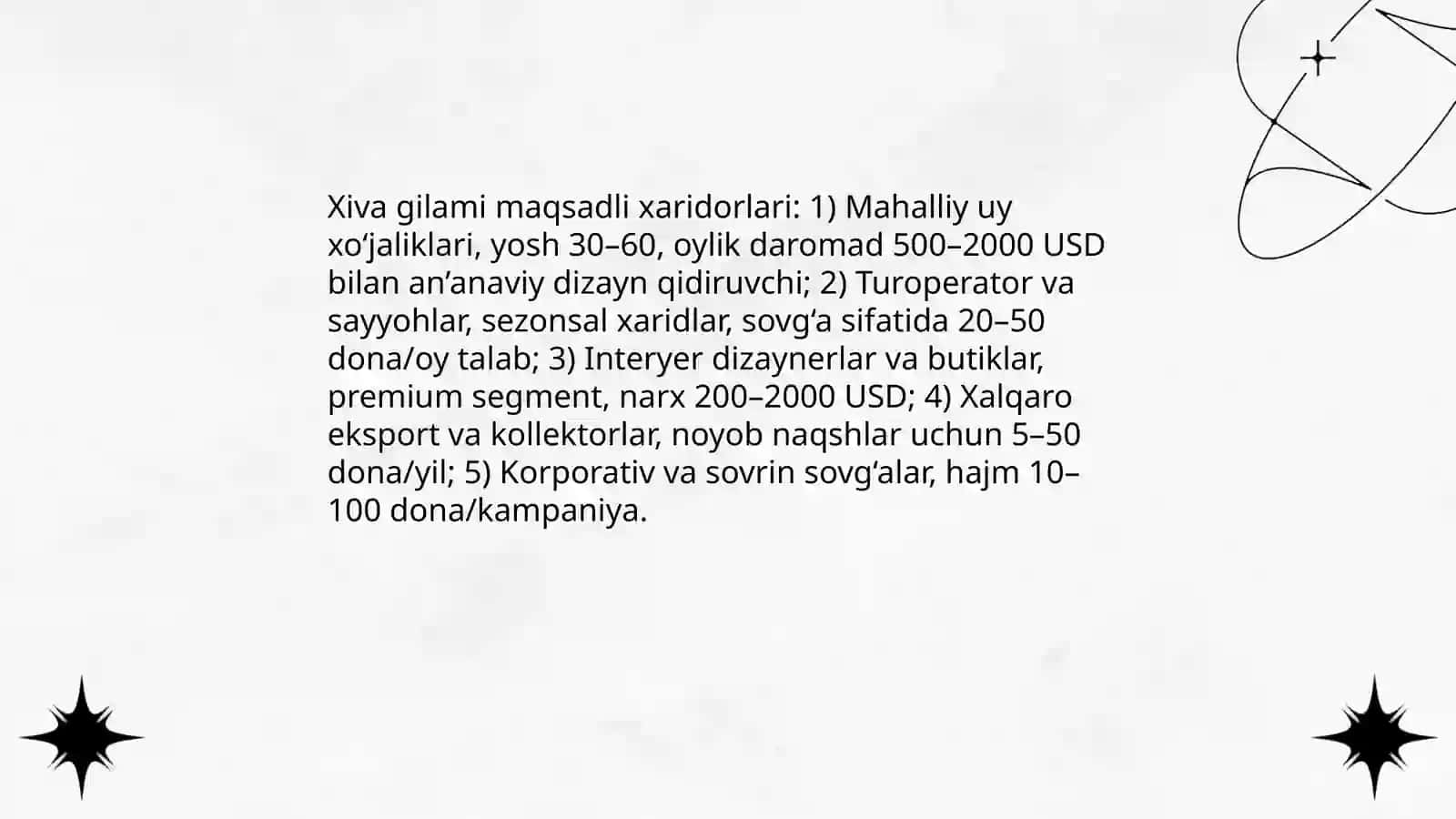 Xiva GILAM uchun tayyor marketing reja 4