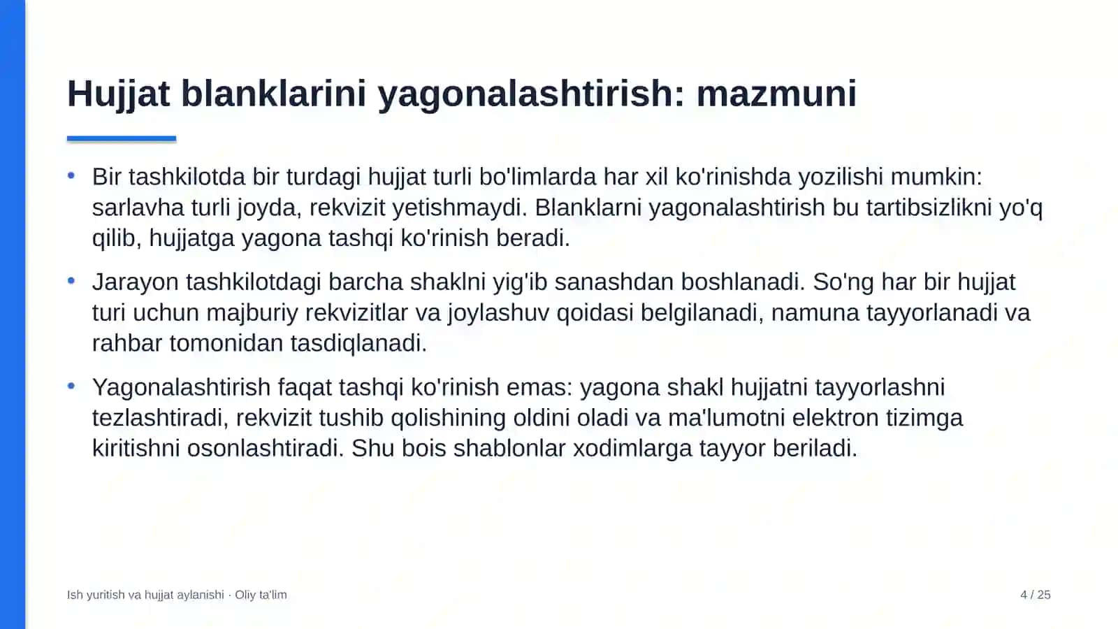 Ish Yuritish va Hujjat Aylanishi · Oliy Ta'lirm 4