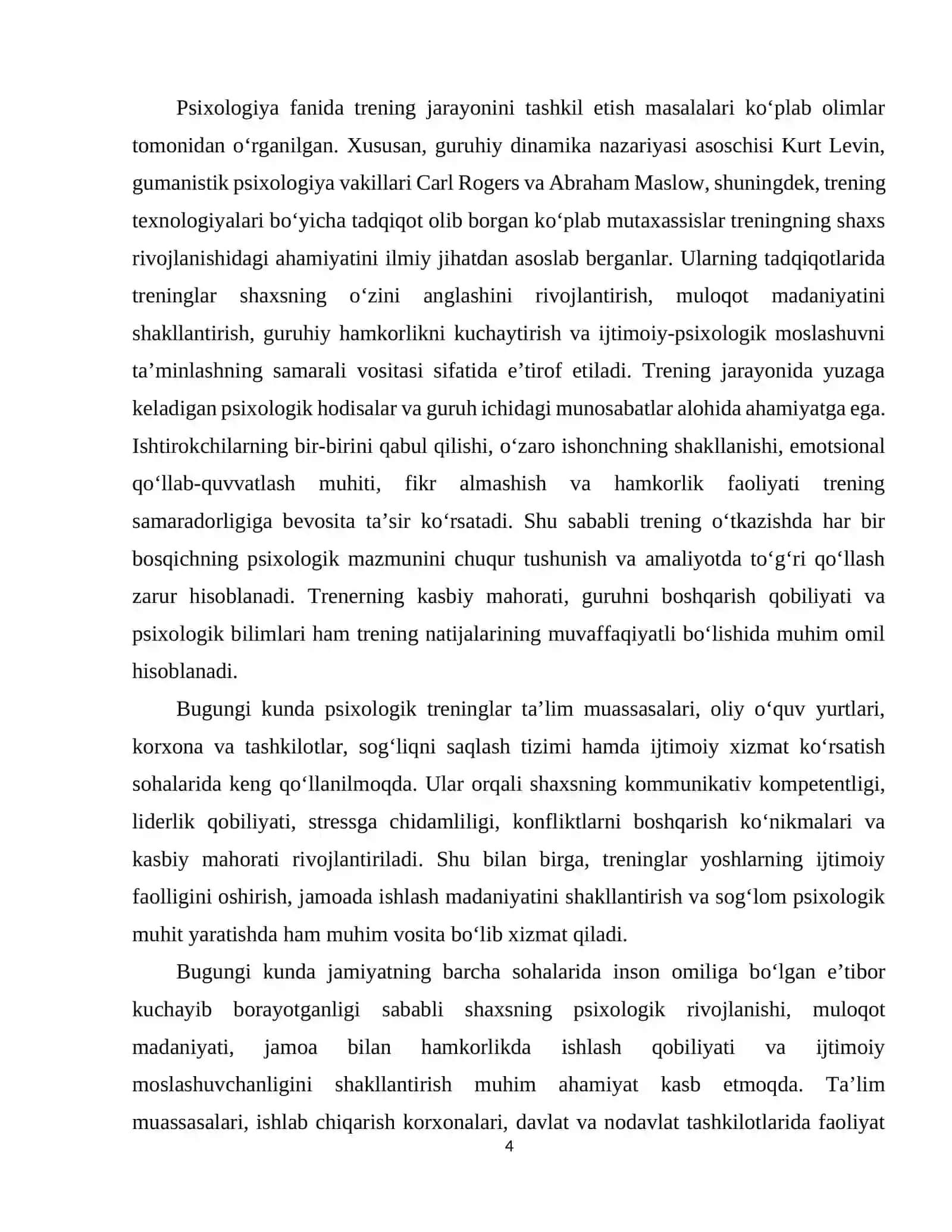 Trening oʻtkazish bosqichlari va ularning psixologik mazmuni 4