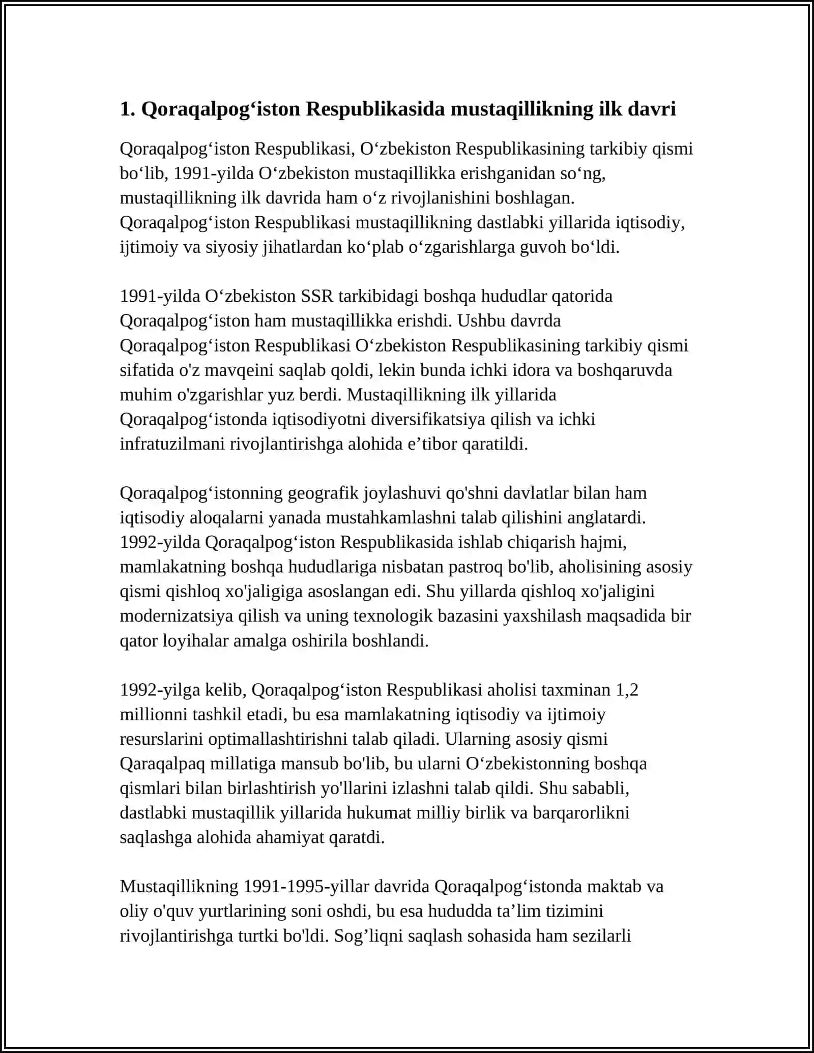 Qoraqalpogʻiston Respublikasida mustaqillikning ilk davri 4