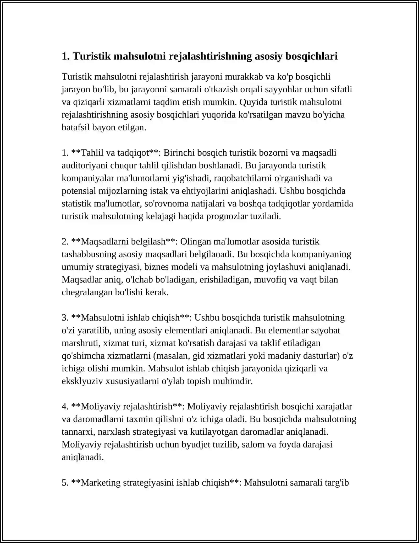 MAVZU. TURISTIK MAHSULOTNI REJALASHTIRISH 4