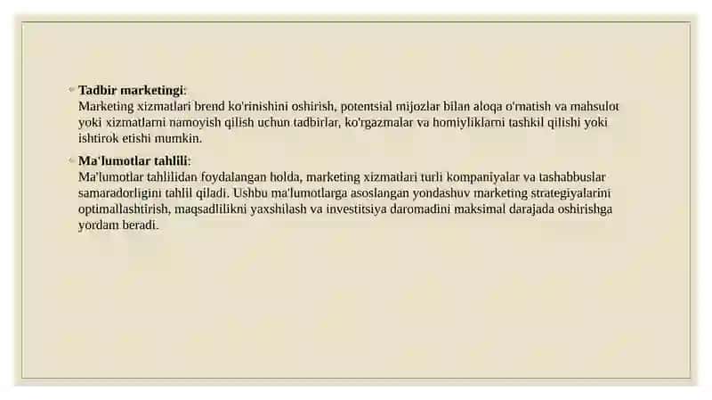 KORXONADA MARKETING XIZMATI. PPT 4