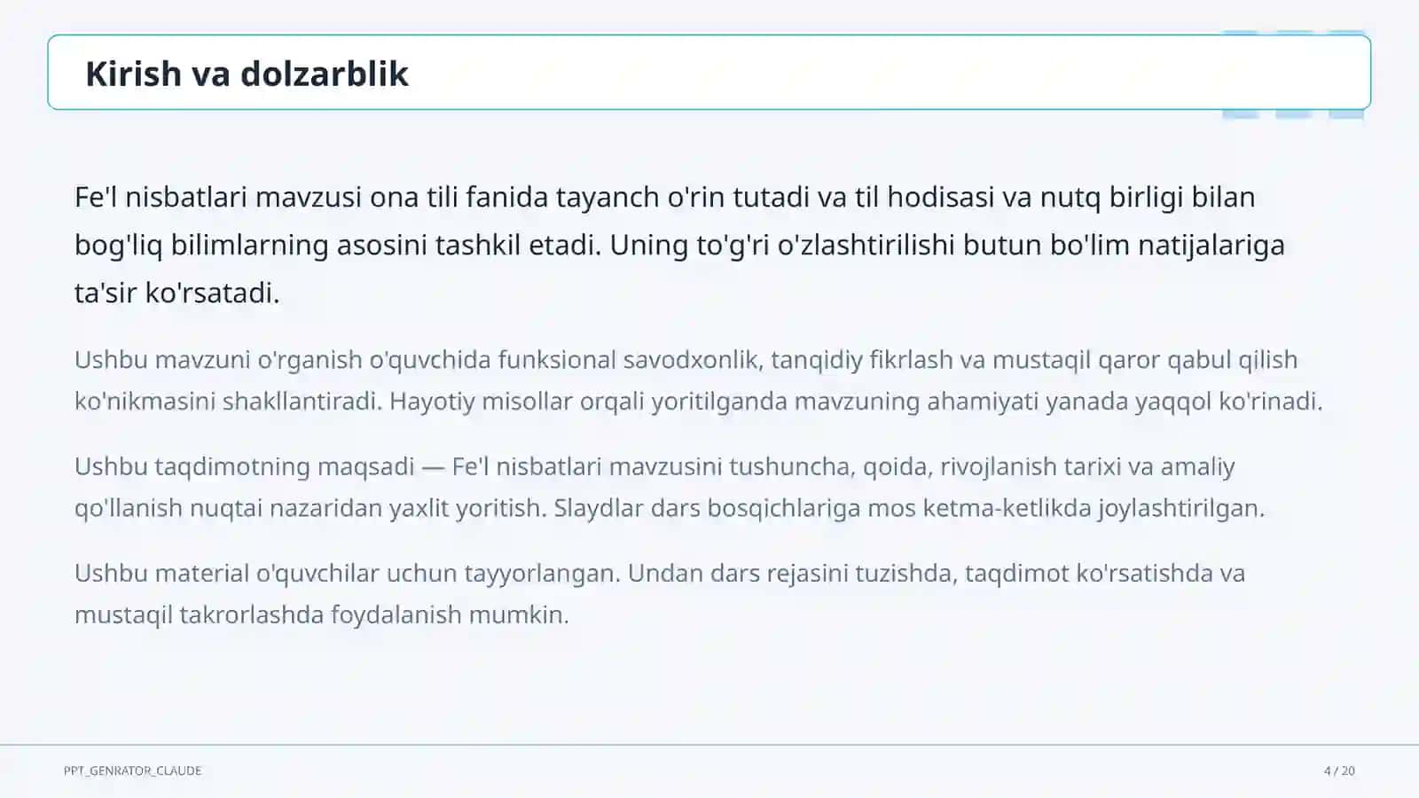 Fe'l nisbatlari (7-sinf) Ona tili (5–11) 4