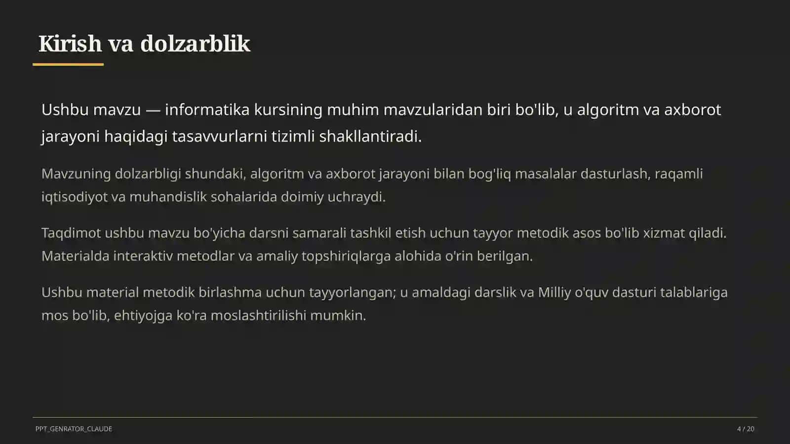 Algoritmlarning turlari: chiziqli, tarmoqlanuvchi, takrorlanuvchi (8-sinf) 4