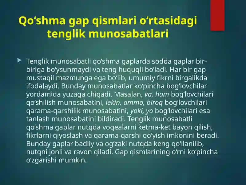 Qo'shma gap qismlari o'rtasidagi mantiqiy-semantik munosabatlar 4