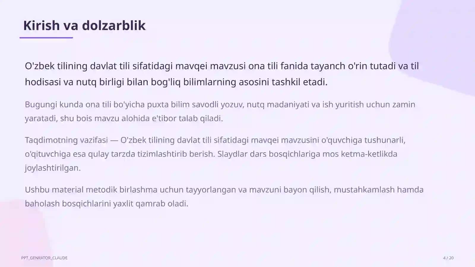 O'zbek tilining davlat tili sifatidagi mavqei (11-sinf) 4
