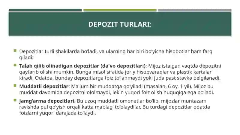 Depozit operatsiyalari hisobi 4