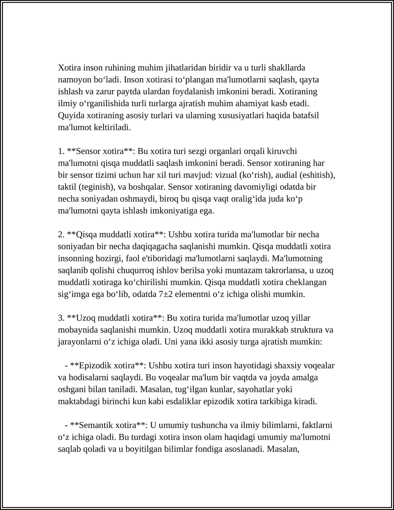 IXTIYORIY XOTIRANI SHAKLLANTIRISHNING USUL VA VOSITALARI. XOTIRA PATALOGIYASI VA KORREKSIYA 4