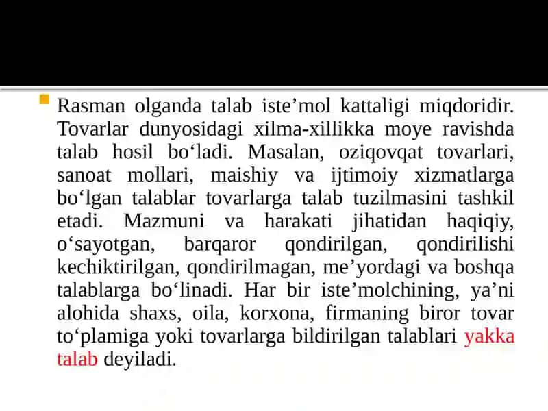 Talab va taklif, uy xo'jaliklari, korxonalar va hukumatning bozordagi o'rni 4