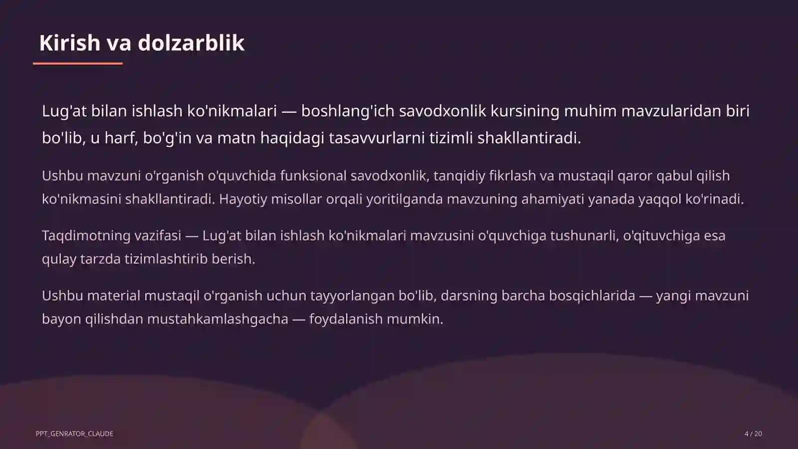 Lug'at bilan ishlash ko'nikmalari (4-sinf) 4