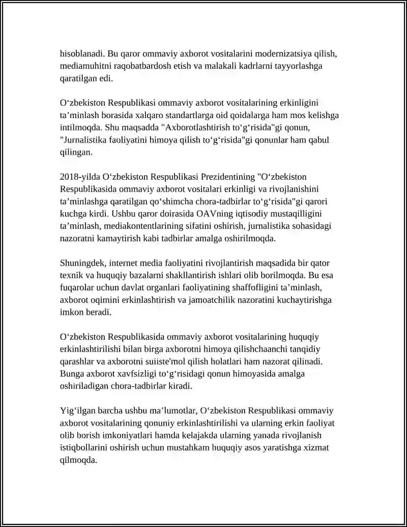 OMMAVIY AXBOROT VOSITALARI FAOLIYATINING ERKINLASHTIRILISHI VA RIVOJLANTIRISH ISTIQBOLLARI 4