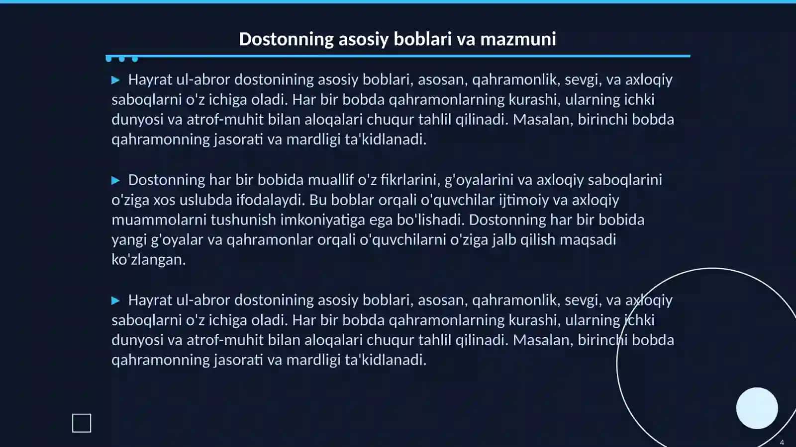 Hayrat ul-abror dostoning boblar boʻyicha tahlili 4