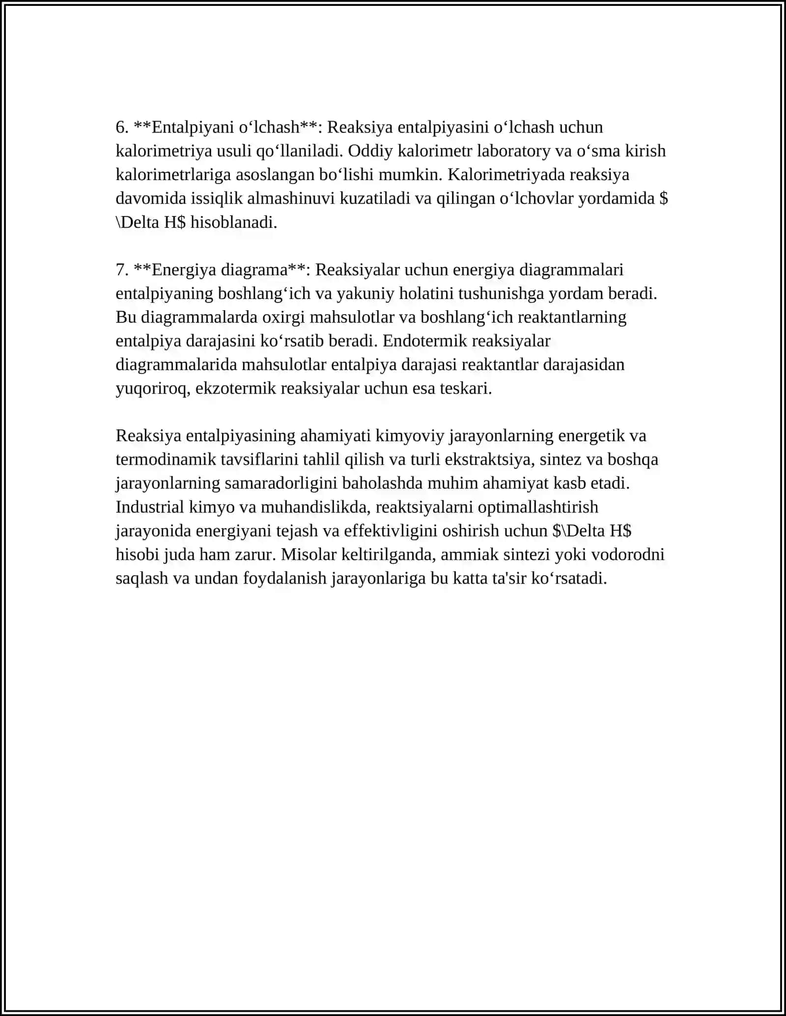 MUVOZANAT KONSTANTASINI HISOBLASHDA REAKSIYANING STANDARD HOLATDAGI ENTALPIYASI VA ENTROPIYA QIYMATLARIDAN FOYDALANISH 4