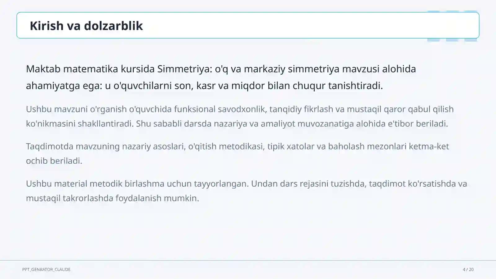 Simmetriya: o'q va markaziy simmetriya (6-sinf) 4