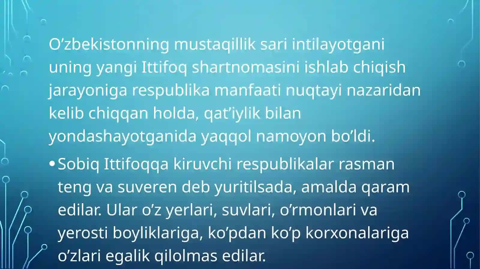 Mustaqil Oʻzbekiston Respublikasi tashkil topishining tarixiy ahamiyati 4