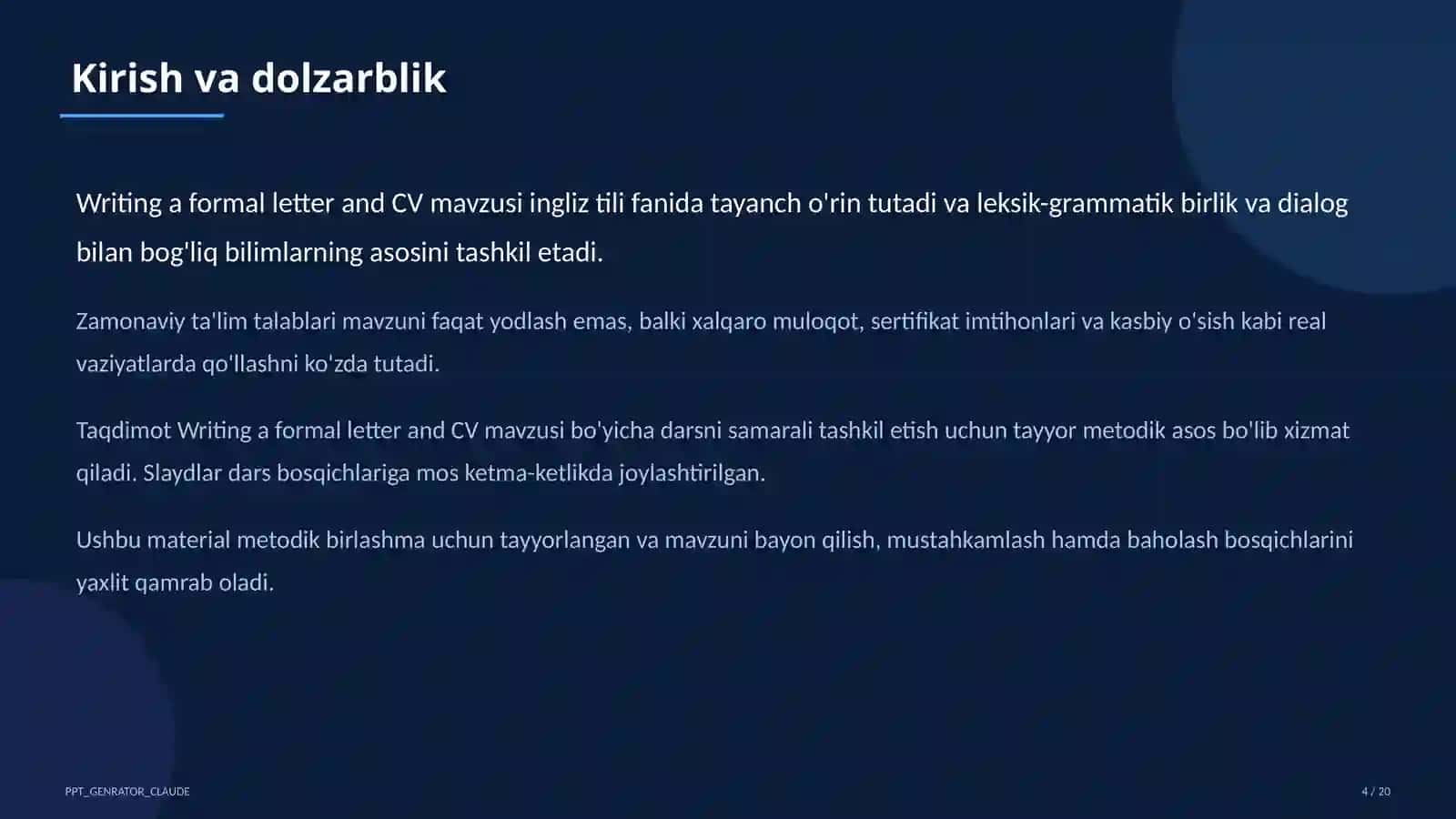 Writing a formal letter and CV (10-sinf) 4