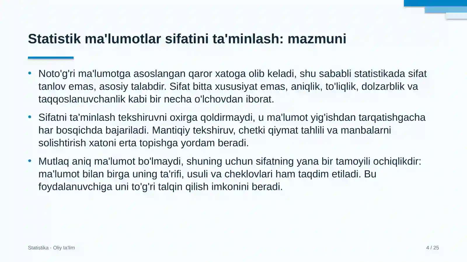 energetika ta'mirlash korxonalarida statistik ma'lumotlar sifatini ta'minlash 3436 4