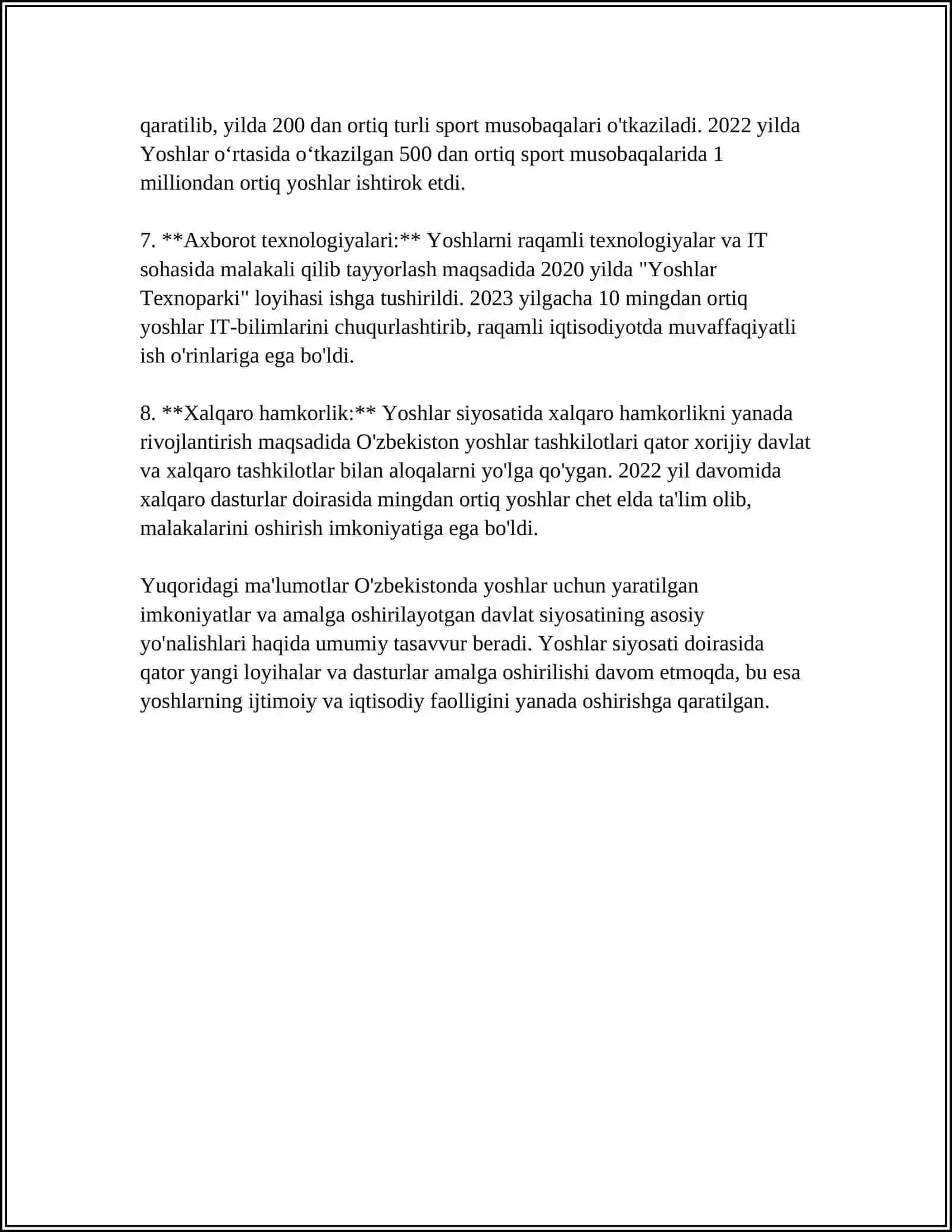REFERAT: YANGI O'ZBEKISTON TARAQQIYOTIDA YOSHLAR FENOMENI 4