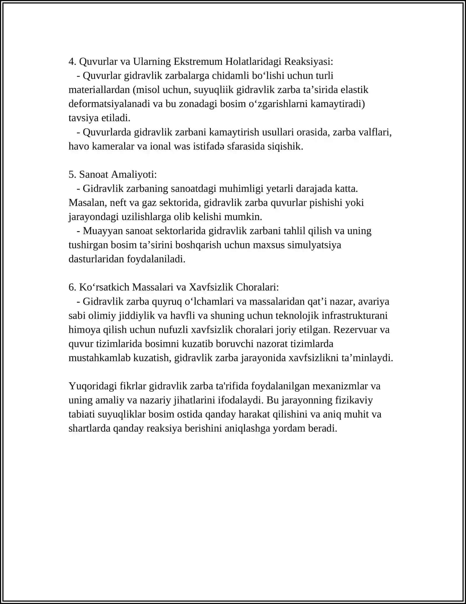 SUYUQLIK VA GAZLARDA QUVURLARDAGI GIDRAVLIK ZARBA 4