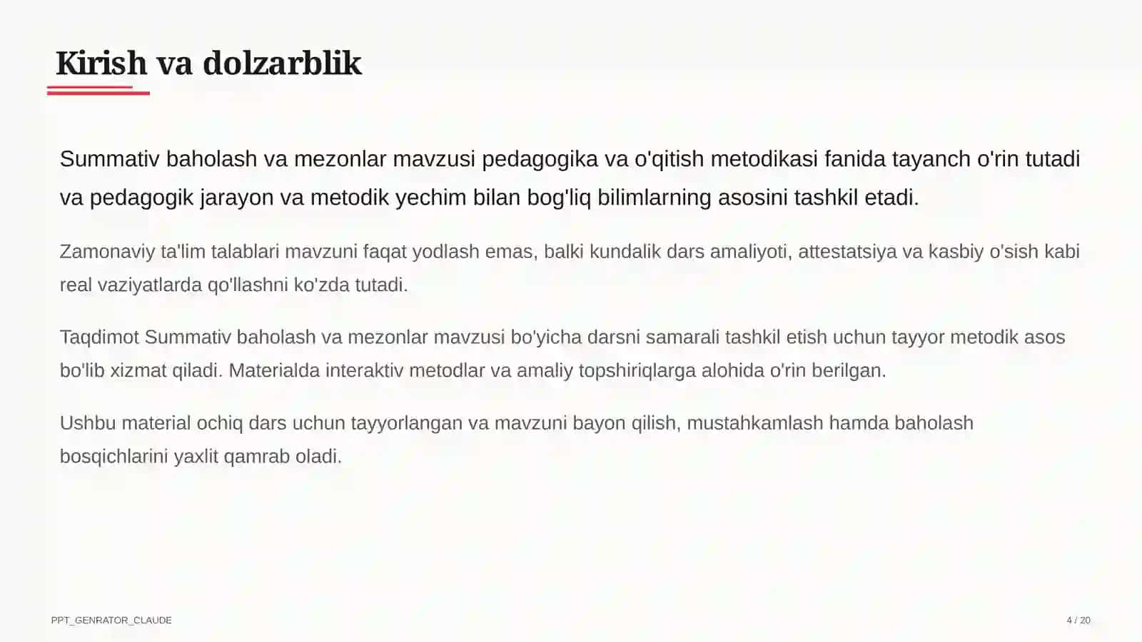 Summativ baholash va mezonlar 4