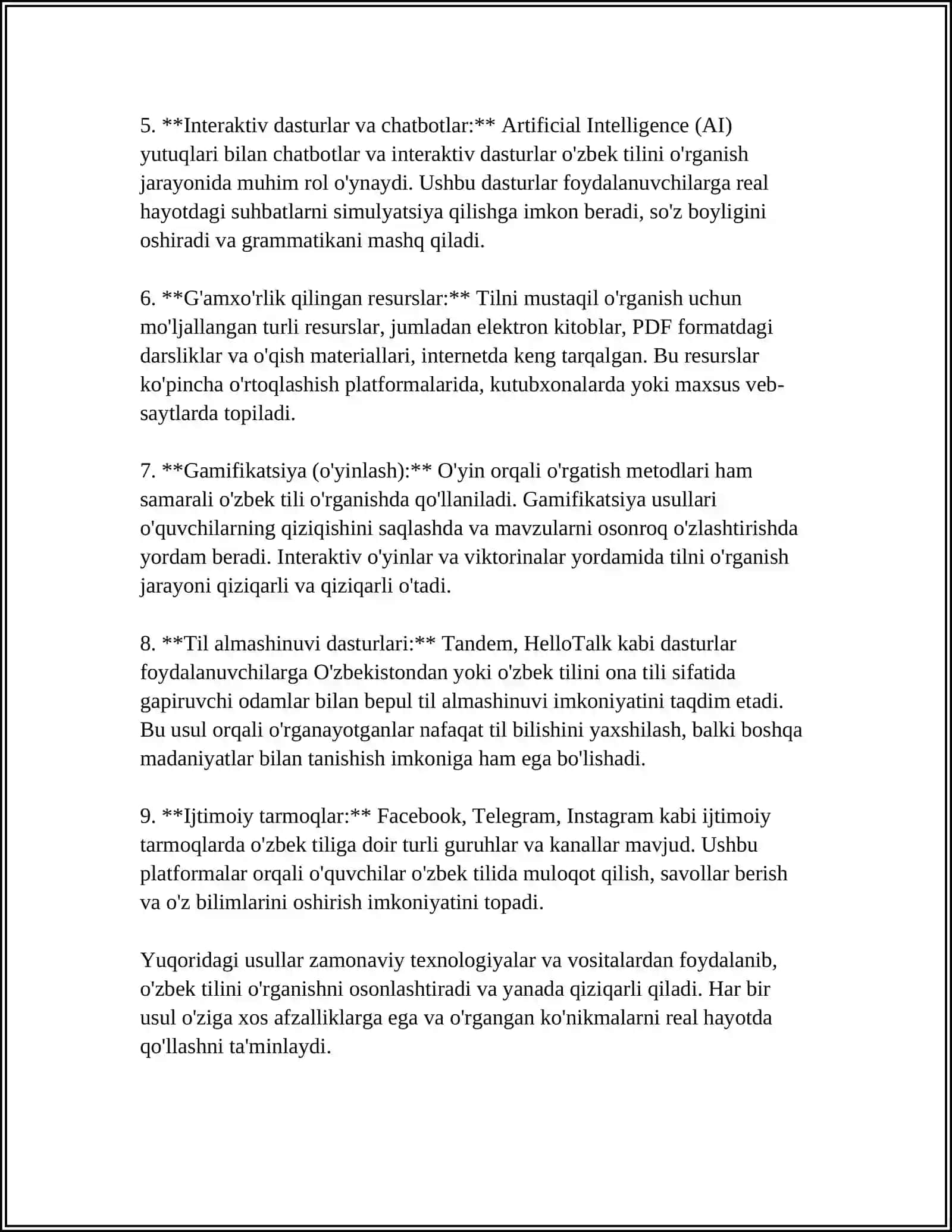 O'ZBEK TILIGA O'QITISH DASTURINI YARATISH VA TAKOMILLASHTIRISH 4