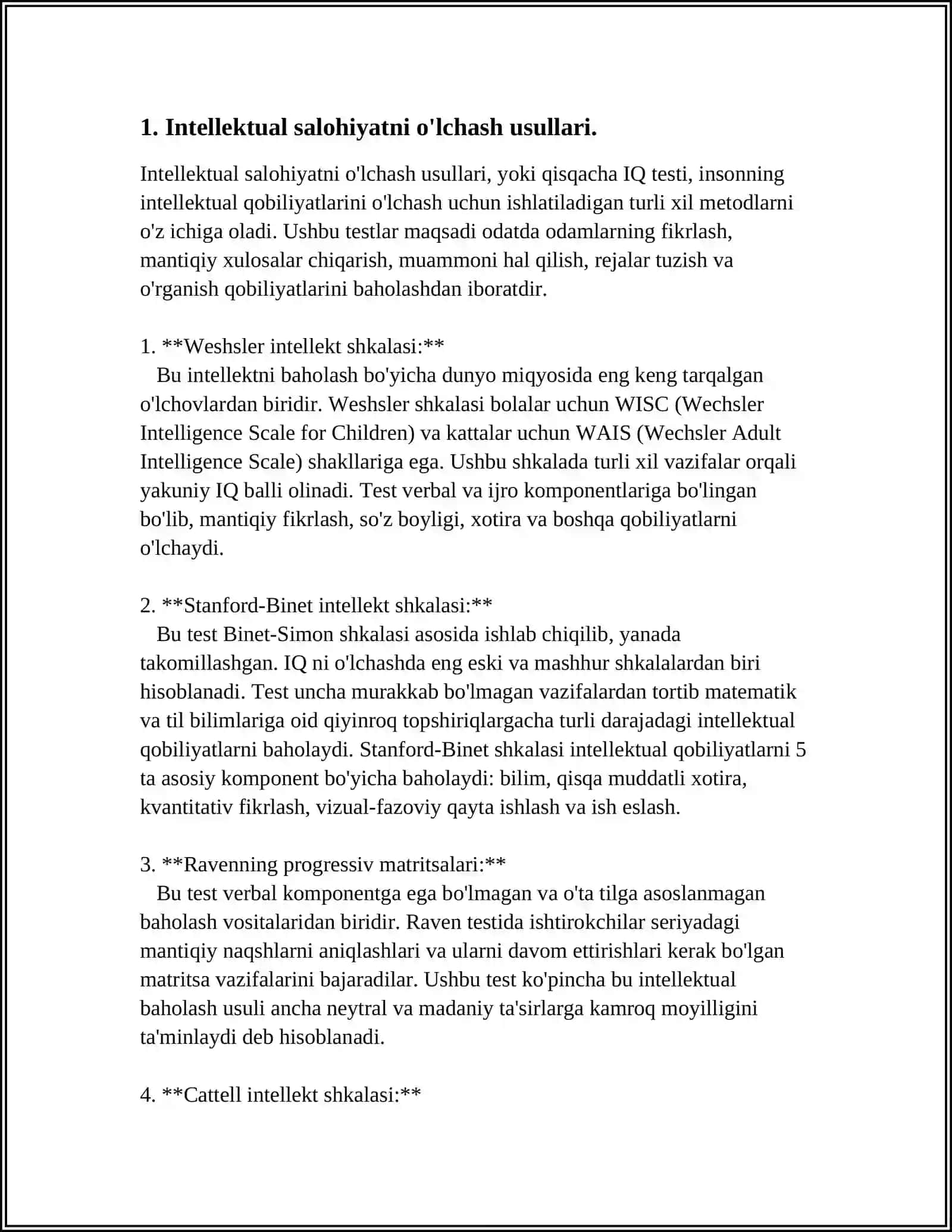 INTELLEKTUAL SOHANING NAZARIY TALQINI: (CH.SPIRMEN MODELI,L.TERSTOUN MODELI;R.KETTEL,S.BART,D.VEKSLER,F.VERNON MODELLARI) 4