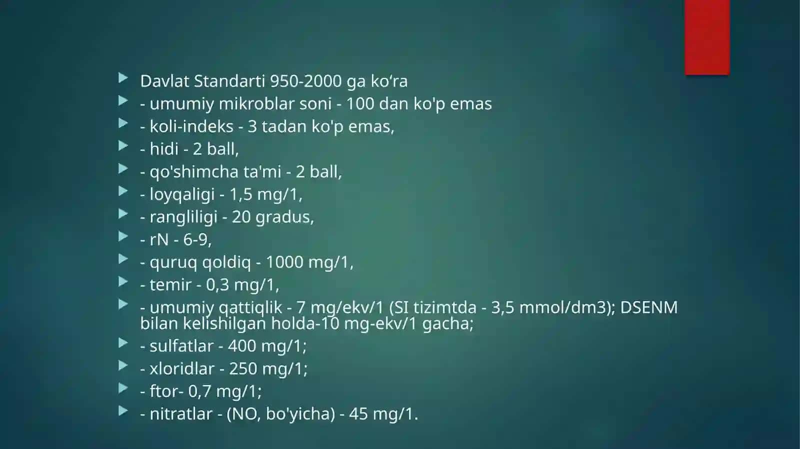 SUVNING ORGONOLEPTIK XUSUSIYATLARI 4
