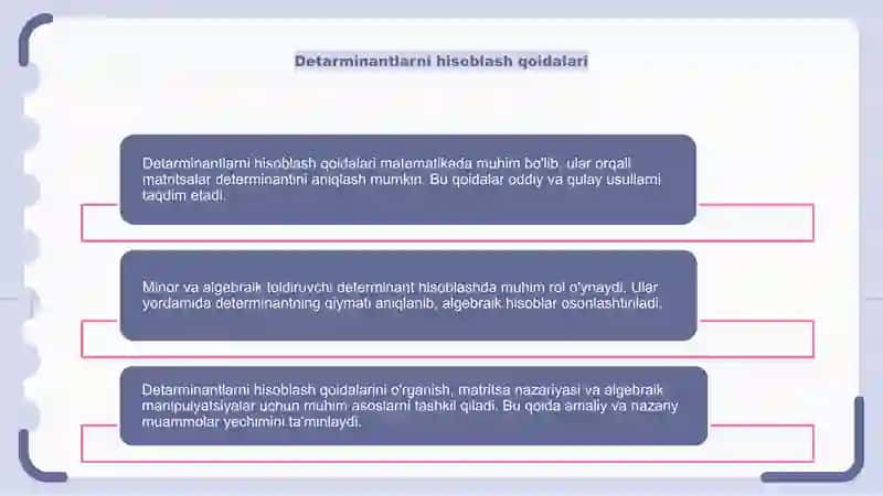 Detarminantlarni hisoblash qoidalari 4