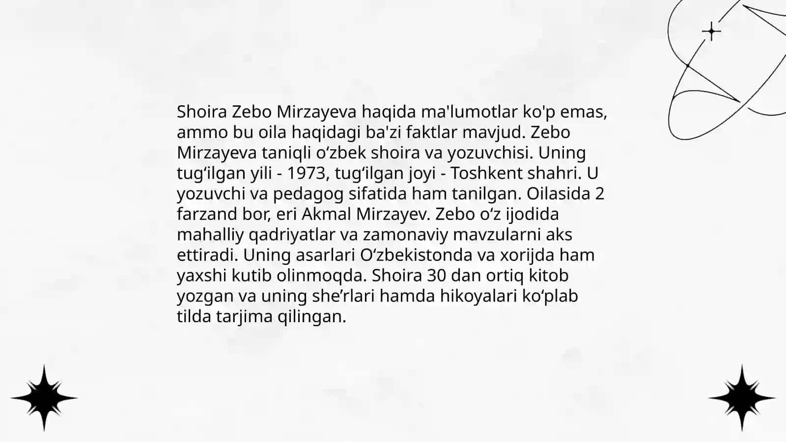 Shoira Zebo Mirzayeva hayoti va ijodi 4