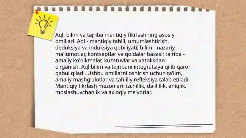 Mantiqiy fikrlashning omillari, talab va mezonlari 4