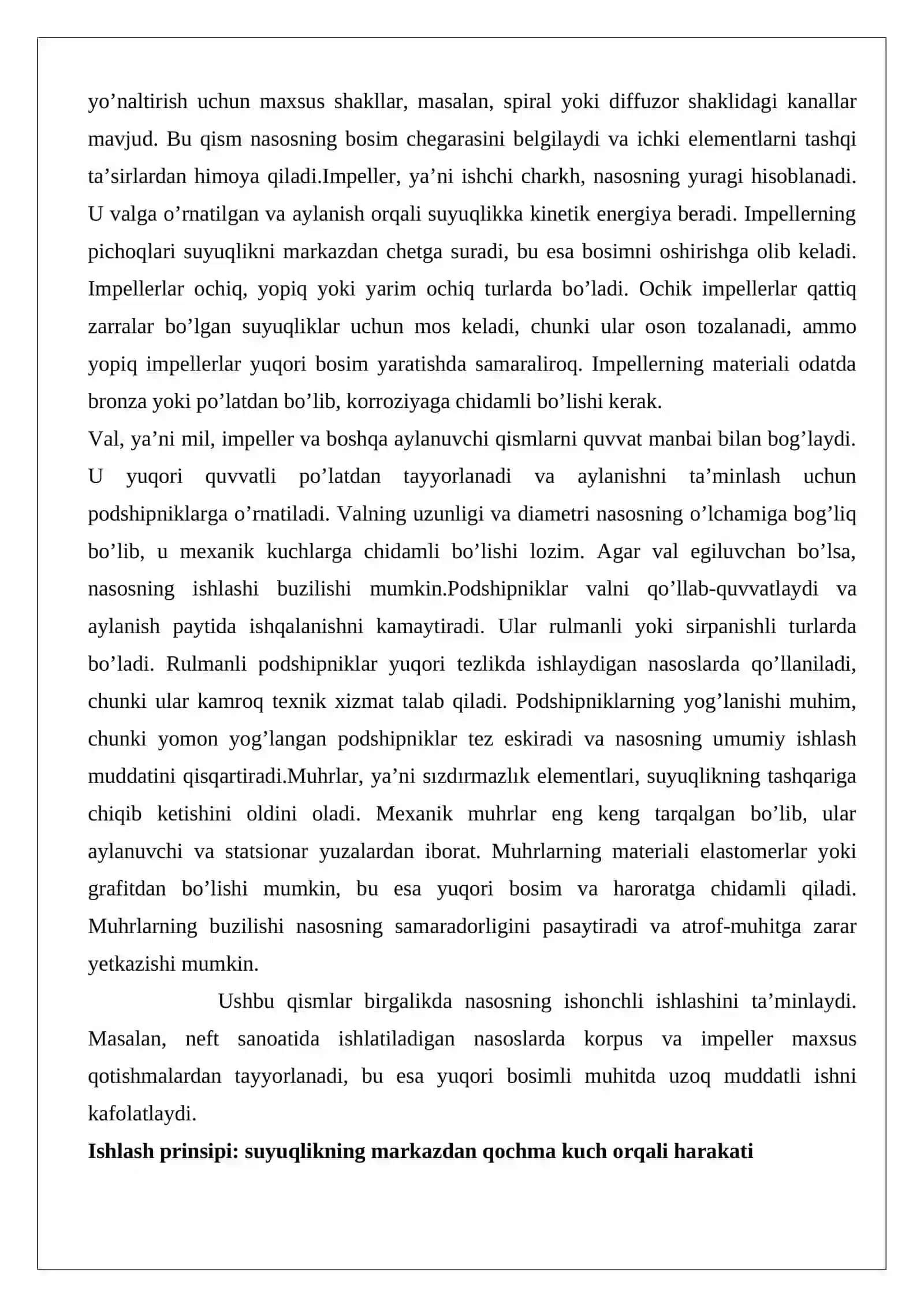 Markazdan qochma nasosning tuzilishi. Gidravlik uzatmalar, qo’llanish sohalari 4