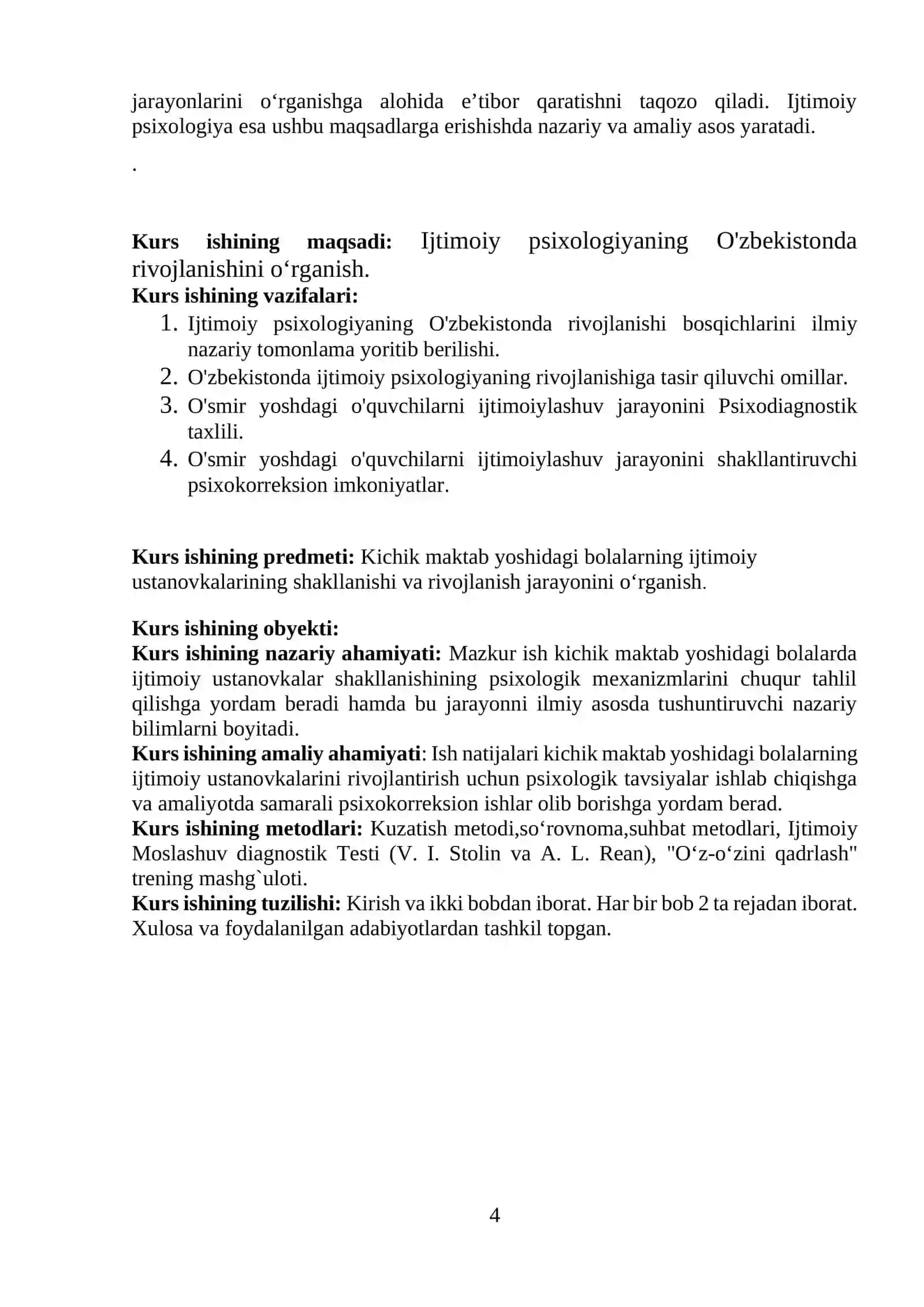 Ijtimoiy psixologiyaning O'zbekistonda rivojlanishi KURS ISHLARI 4