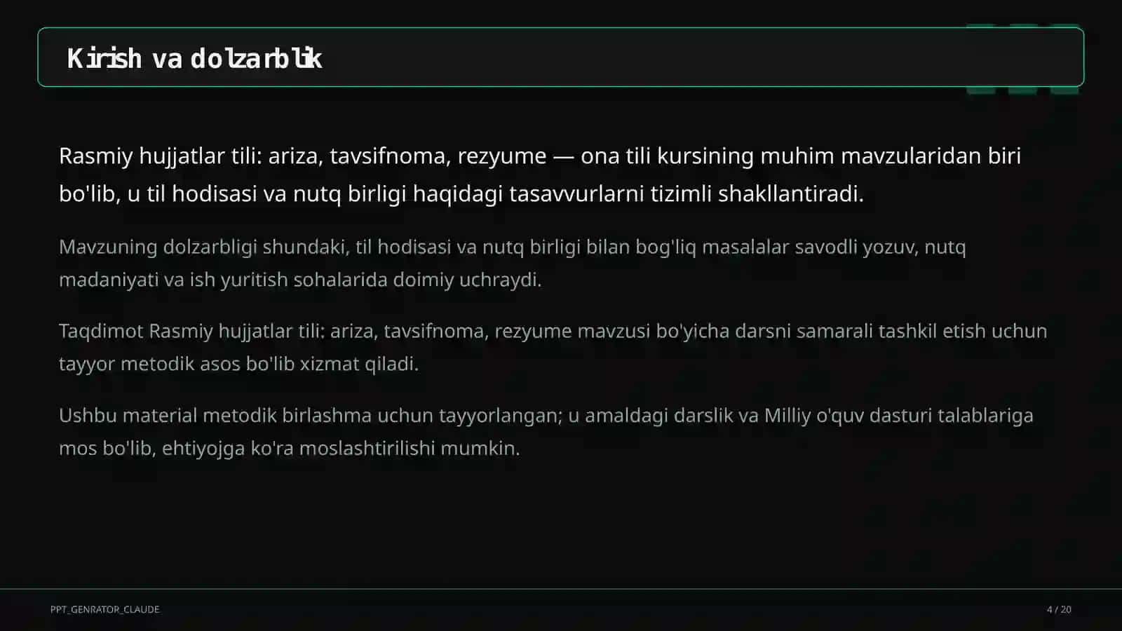 Ona tili (5–11) — metodik birlashma uchun 4