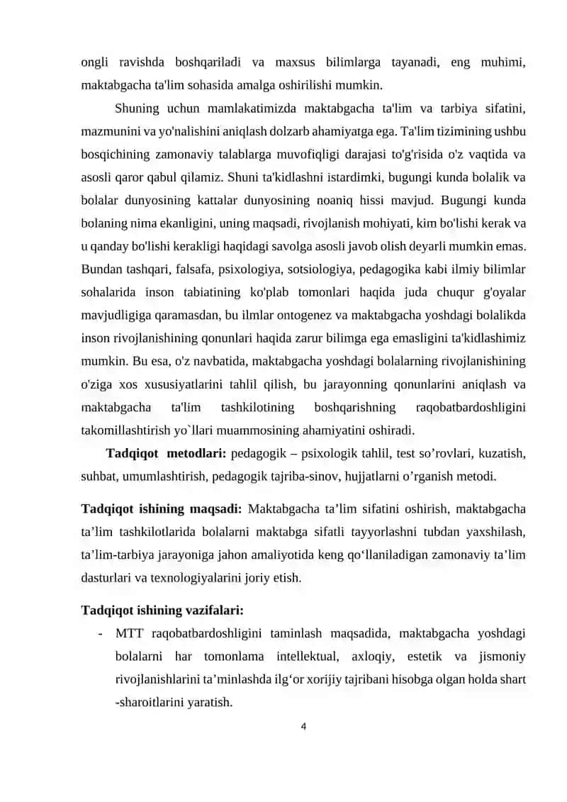MAKTABGACHA TA'LIM TASHKILOTINING BOSHQARISHNING RAQOBATBARDOSHLIGINI TAKOMILLASHTIRISH YO`LLARI. 4