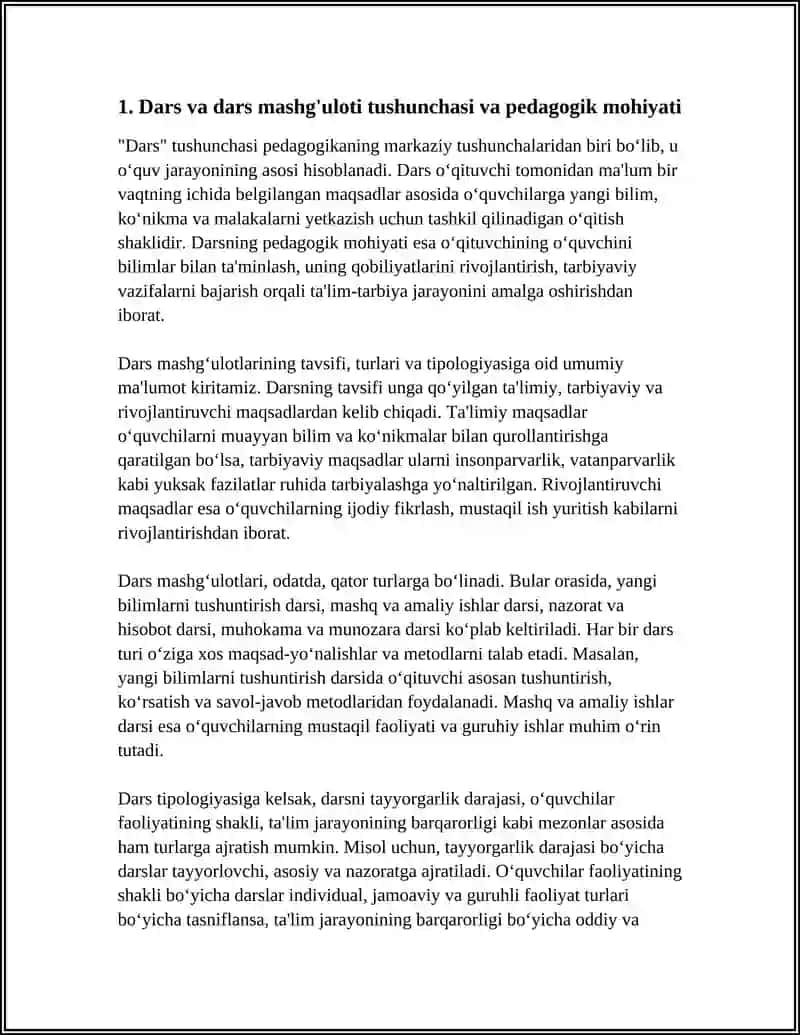 DARS VA DARS MASHG.ULOTI TAVSIFI,TURLARI,TIPOLOGIYASI. OCHIQB DARS MASHG O ULOTINING TALABLARI 4