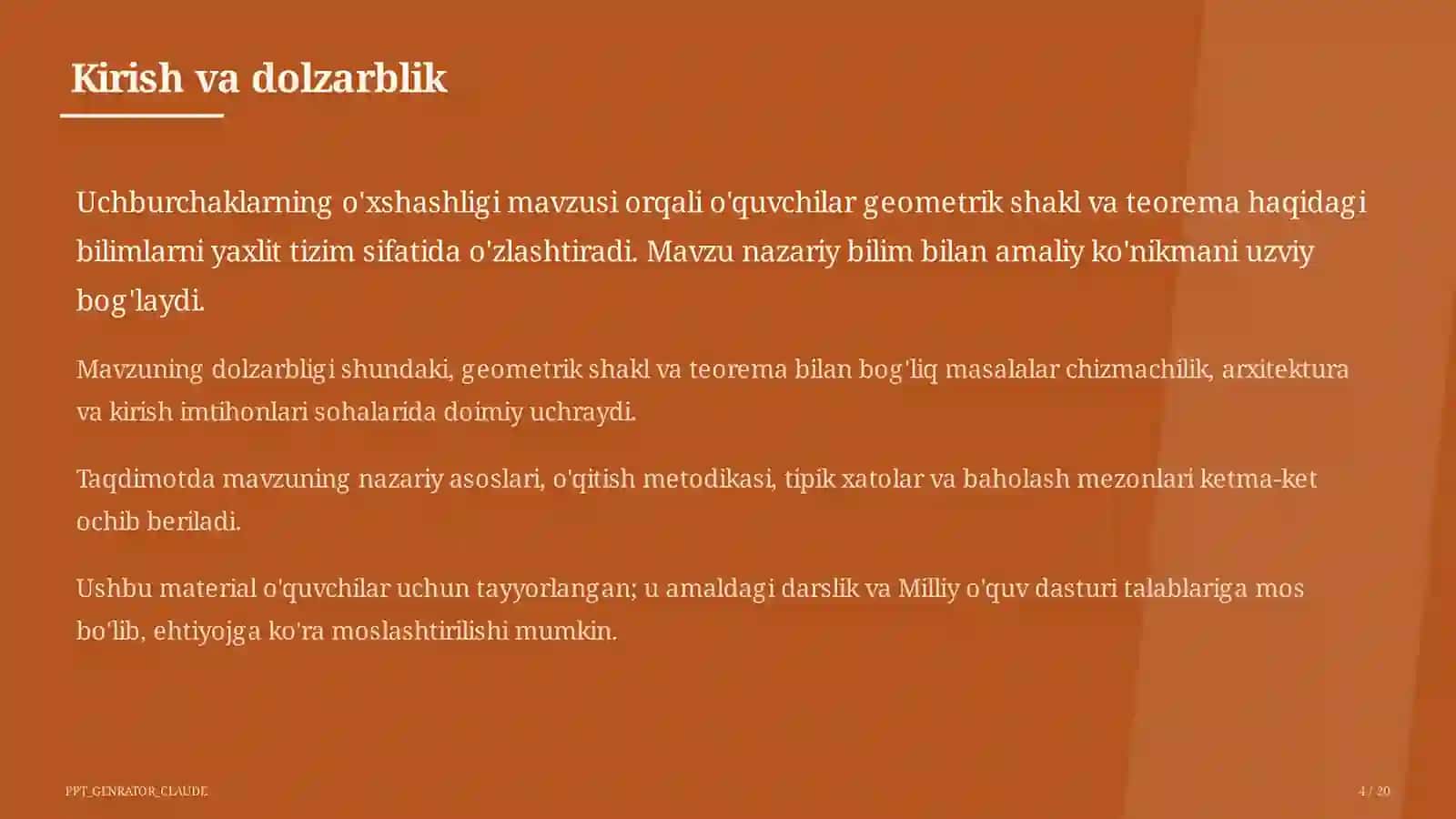 Uchburchaklarning o'xshashligi (8-sinf) 4