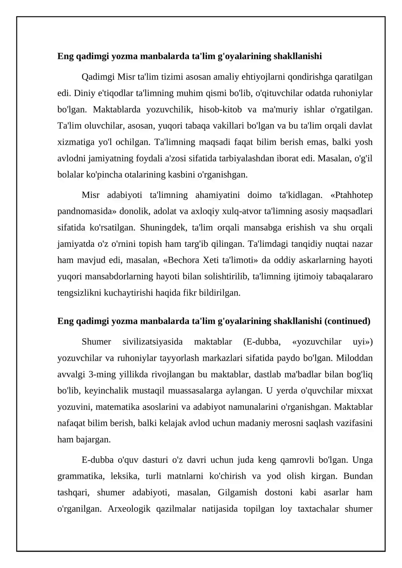 Eng qadimgi yozma manbalarda ta'lim-tarbiyaga oid fikirlar 4