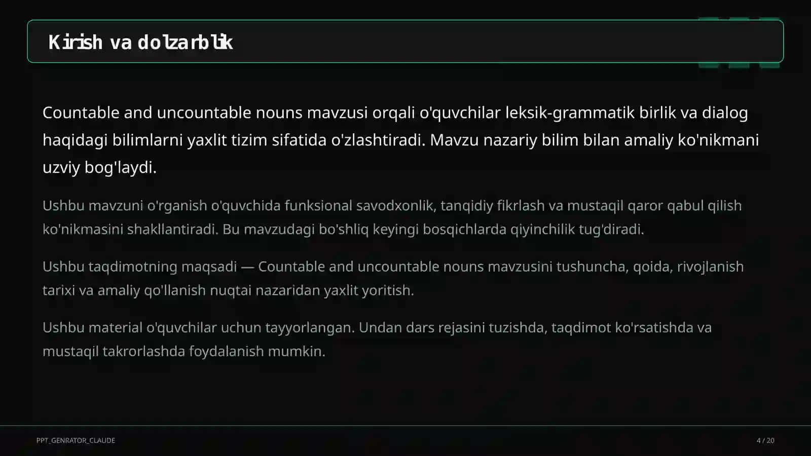 Countable and uncountable nouns (5-sinf) 4