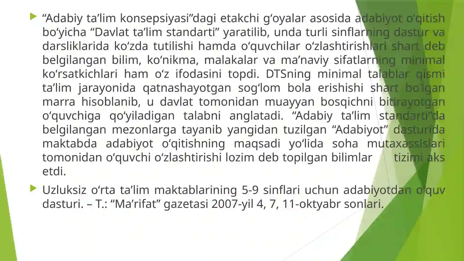 AMALDAGI “ADABIYOT” DARSLIKLARI HOLATINI OʻRGANIB CHIQISH 4